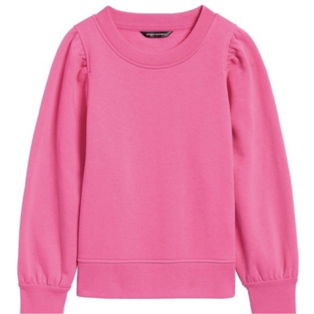 BANANA REPUBLIC Pink Cotton Puff Sleeve Sweatshirt Crop